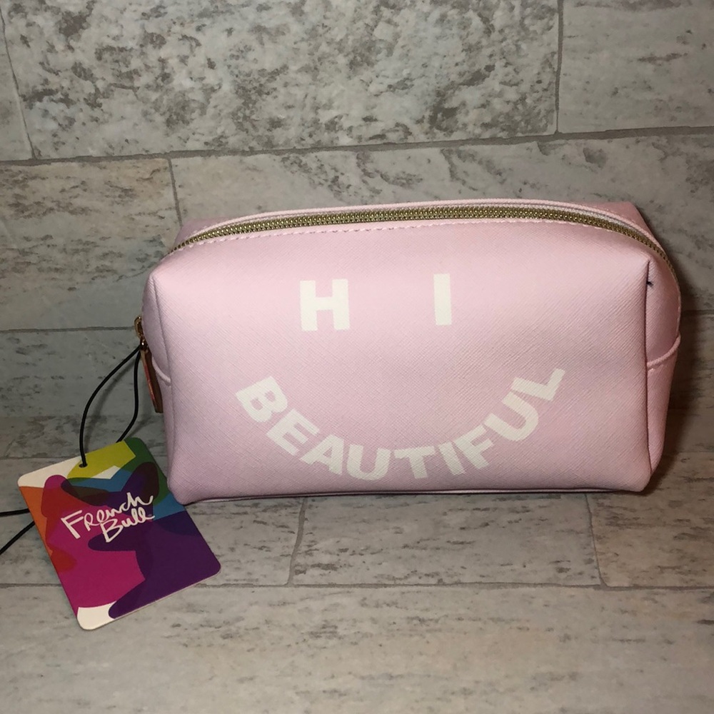 French Bull “Hi Beautiful” Baby Pink Makeup Cosmetic Travel Bag Pouch